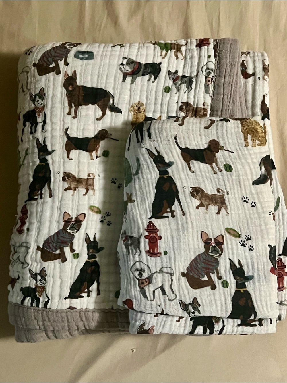 Dog Print Muslin Crib Bedding Quilted Baby Blanket and Sheet- Little Unicorn